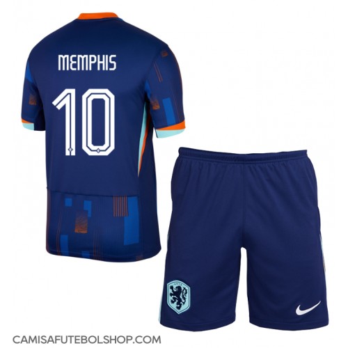 Camisa de time de futebol Holanda Memphis Depay #10 Replicas 2º Equipamento Infantil Europeu 2024 Manga Curta (+ Calças curtas)